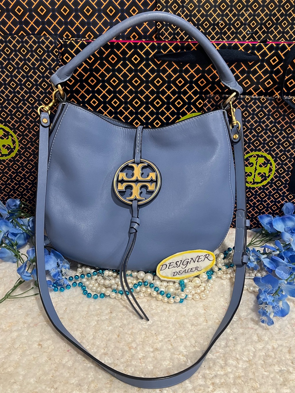 Tory Burch Small Miller Slouchy Hobo Crossbody Bag Blue